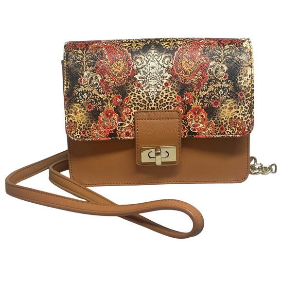 Sharif Legacy Crossbody Purse 7x6 Paisley Flap Close Chain Strap Faux Leather - Picture 1 of 11